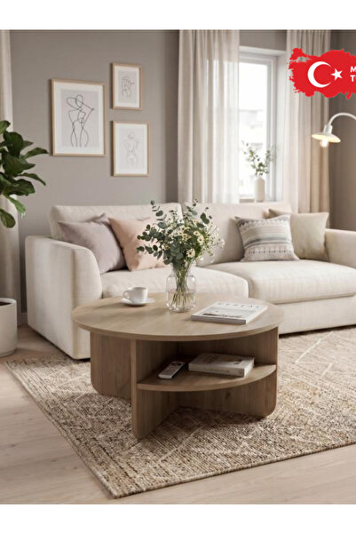 Mourah Home طاولة قهوة حديثة هيلاري مع رف بعرض 80 سم - ترافرتين M.SH.24980.2