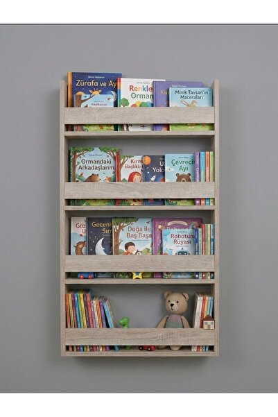 Bsr Montessori 4 Raflı Çocuk Odası Kitaplığı Çok Amaçlı Ahşap Duvar Rafı 120x60