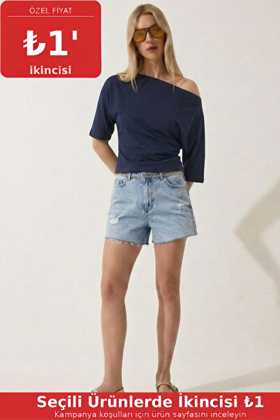 COMBİNE MİCHAİL Tricou de damă cu mânecă scurtă, fără umeri, albastru închis,...