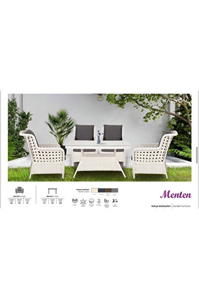 KalyonHome Garden Menten Rattan Bahçe Balkon Mobilyası 4 Tekli Berjer ve Masa