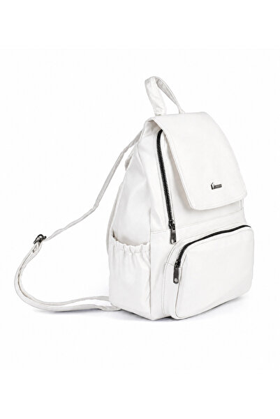 samilon Women's White Washed Leather Backpack