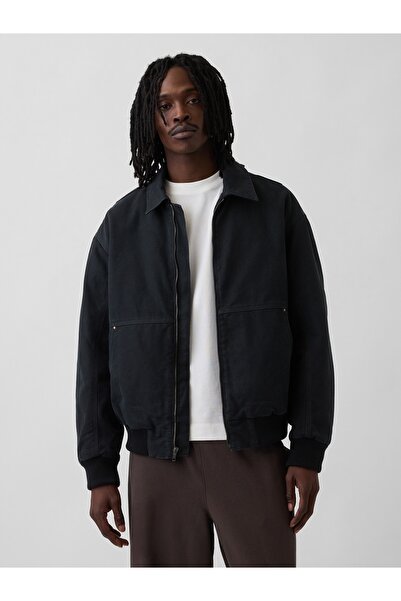 GAP Erkek Siyah Canvas Bomber Ceket