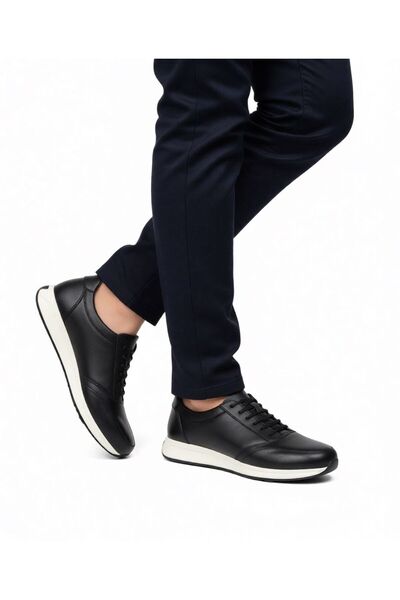 ÇBN SHOES Men's Black Genuine Leather Elastic Casual Shoes Light Sole Orthope...