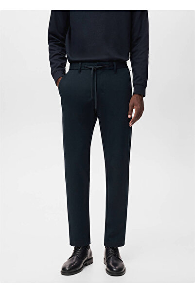MANGO Man Pantaloni slim din țesătură elastică confortabilă cu șnur