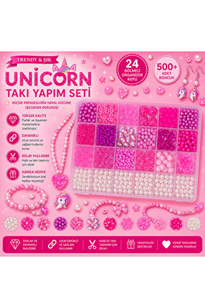 By MO Accessories Çocuklar İçin Pembe Boncuklar ve Figürlerle İnci Boncukla T...