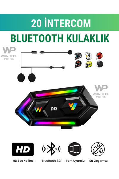 WUNİT W20 İntercom Rgb Motosiklet Kask Bluetooth Kulaklık Yeni Tasarım