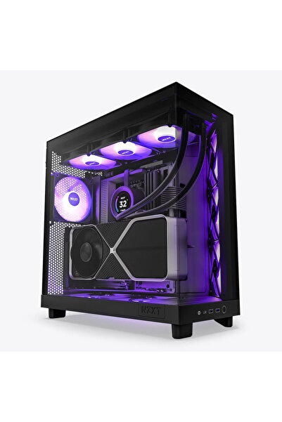 OEMS صندوق أسود NZXT H6 Flow RGB - غرفة مزدوجة مدمجة - 3x120mm RGB Fans - زجا...
