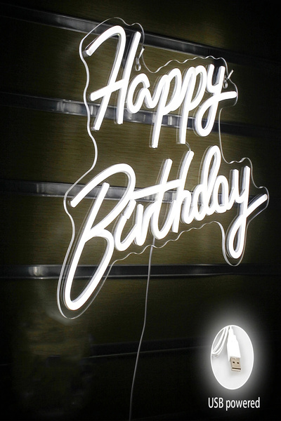 Tor Store Happy Birthday Yazılı Neon Led Işık Aydınlatma Doğum Günü Dekorasyo...