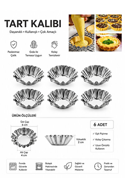 NAR ZÜCCACİYE 6 Adet Tartolet Kalıbı Kek Kurabiye Tart Kalıbı