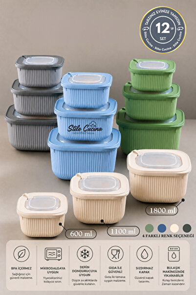 Stile Cucina Set of 12 Vacuum Storage Containers Suitable for Microwave and F...
