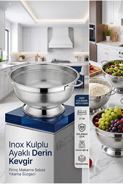 Transformacion 27 cm Deep Colander with Double Handles Rice Pasta Vegetable W...