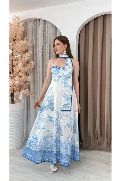 S&A Collectionn Women's Shoulder Tie Thick Belted Lined Floral Maxi Long Line...