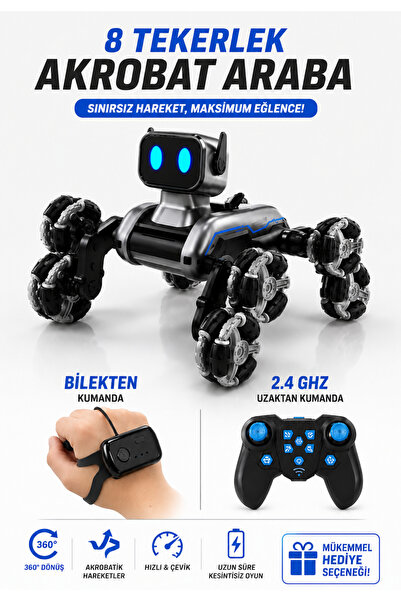 welcomein Oyuncak Şarjlı 2.4 Ghz Bilekten Kontrol Uzaktan Kumandalı 8 Teker Ç...
