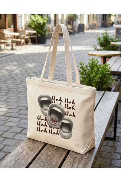 buzagi tasarım ürünleri Blah Blah Blah Zippered Lined Gusseted Canvas Bag 35 ...