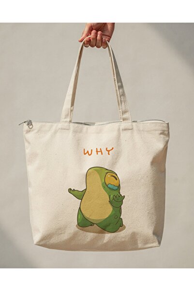 buzagi tasarım ürünleri Why Zippered Lined Gusseted Canvas Bag 35 X 40 cm