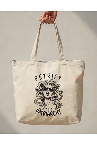 buzagi tasarım ürünleri Petrify Zippered Lined Gusseted Canvas Bag 35 X 40 cm