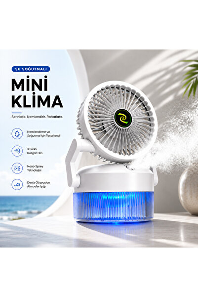 TARÇIN Taşınabilir Şarjlı Misting Fan | 3 Kademeli Hız | Ultra İnce Su Buharı...