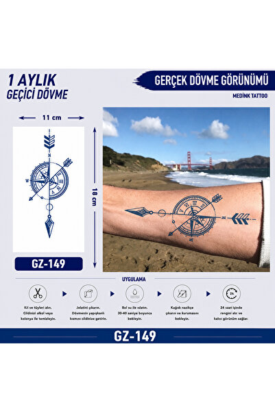 medink tattoo 1 Ay Kalıcı Sonradan Kararan 11X 18 cm Pusula model geçici dövm...