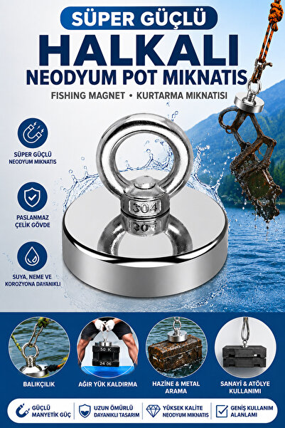Dünya Magnet Süper Güçlü 60 mm Halkalı Neodyum Pot Mıknatıs | Fishing Magnet ...