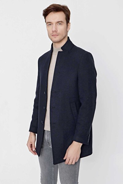 Morven Men's Navy Blue Herringbone Pattern Dynamic Fit Comfortable Cut Collar...