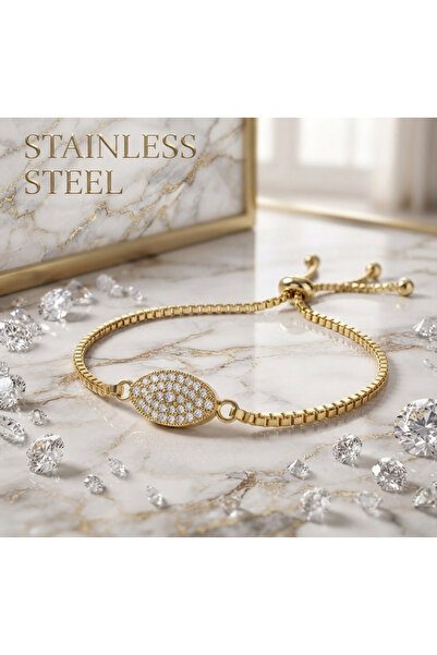 stainless steell سوار من الفولاذ المقاوم للصدأ بلون ذهبي، موديل شيلبي، مرصع ب...
