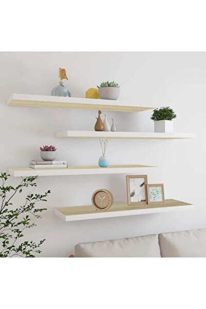 Concept Rafturi perete suspendate 4 buc. stejar/alb 120x23,5x3,8 cm MDF