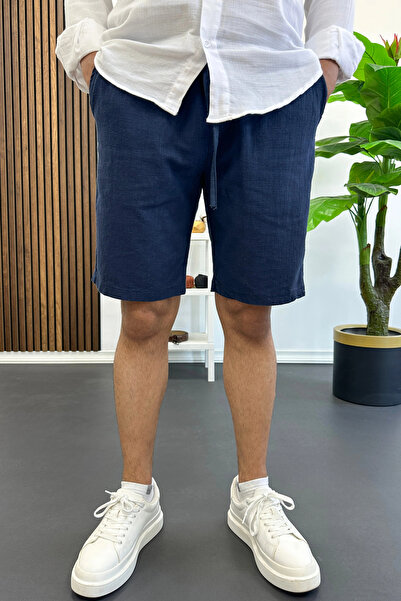 Edwox Ανδρικό λινό σορτς Navy Blue Edw502