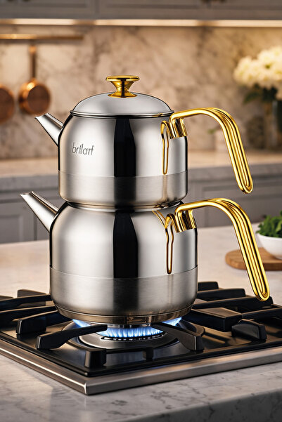 Brillant إبريق شاي طراز CYD-7144 من مينا فاميلي، مصنوع من الستانلس ستيل الذهب...