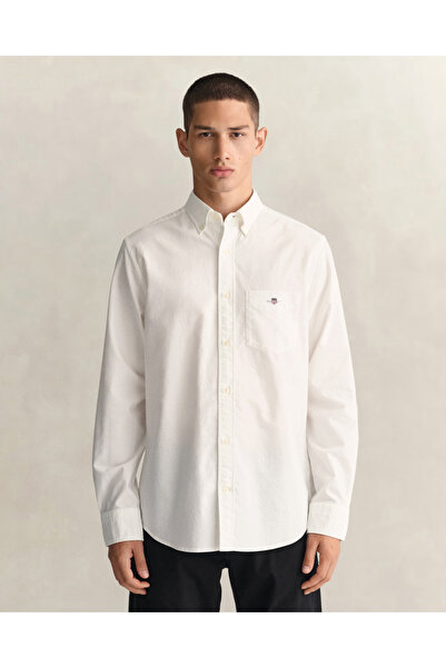 Gant Erkek Beyaz Regular Fit Logolu Gömlek