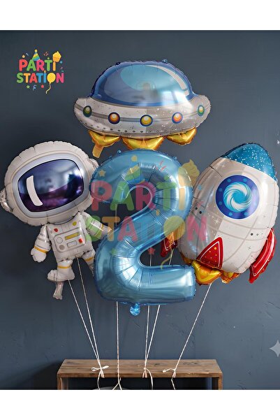 Parti Station Uzay Astronot Uzay Gemisi Roket 2 Yaş Balon Set Uzay Astronot K...