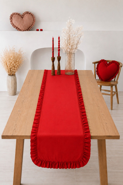 KaiHome Lovely Serisi Kırmızı Keten Fırfırlı Runner 50x150