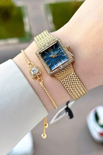 Daniel Klein 20.5 mm Women's Wristwatch with Blue Dial and Gold Color Strap, ...
