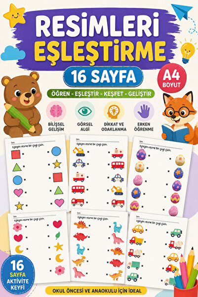 Organik Yolda Resimleri Eşleştirme Eğitici Etkinlik 16 Sayfa A4 | Okul Öncesi...