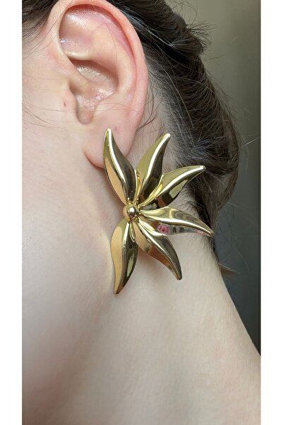 LUMİCOTAKI Steel Unbreakable Flower Gold Evening Dress Stylish Earrings