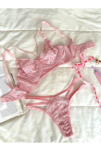 Feruzdesign Olyx Pembe Balenli Bralet Takımı