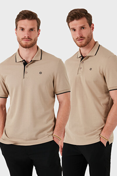Buratti Βαμβακερό T-shirt με κουμπιά και γιακά πόλο, κανονική εφαρμογή, 2 τεμ...