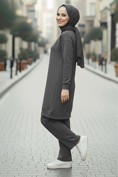 TOFİSA Tunic Pants Modal Two-Piece Set - 28004-Gri