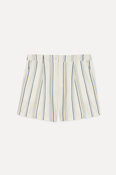 Mudo Women's Off-White Striped Comfort Fit Shorts