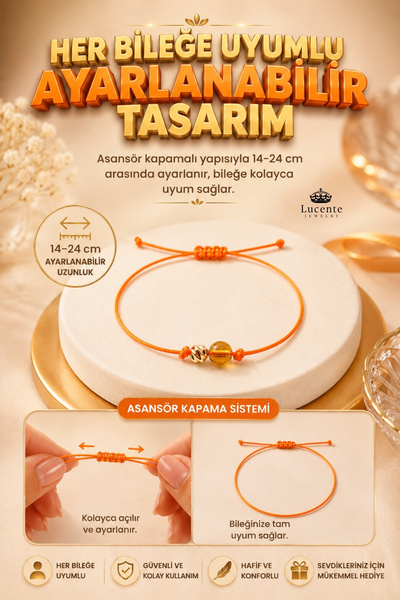 Lucente Jewellery Para Şans Uğur Bolluk Bereket Bilekliği 925 Ayar Gümüş Kaplama - Muhteşem 3'lü Turuncu Enerjisi Gerçek Sitrin Taşı Gold Dorika Bir Arada - Hediyelik Özel Tasarım Küpe Hediyeli Ayarlanabilir Bileklik