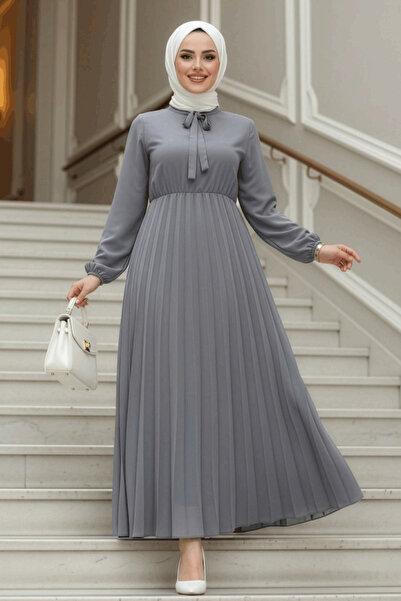 Neva Style فستان حجاب مدخن بربطة عنق 50351FU