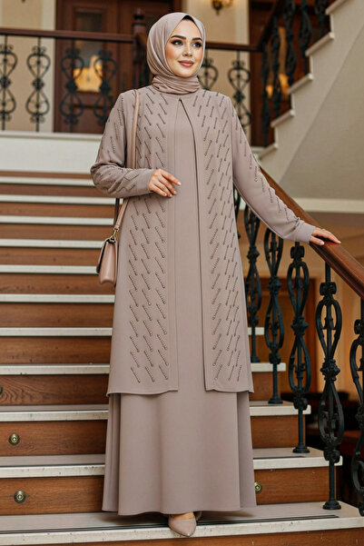 Neva Style Boncuk İşlemeli Bej Tesettür Abaya 29120BEJ