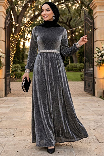 Neva Style Rochie de seară hijab afumată cu sclipici 42541FU