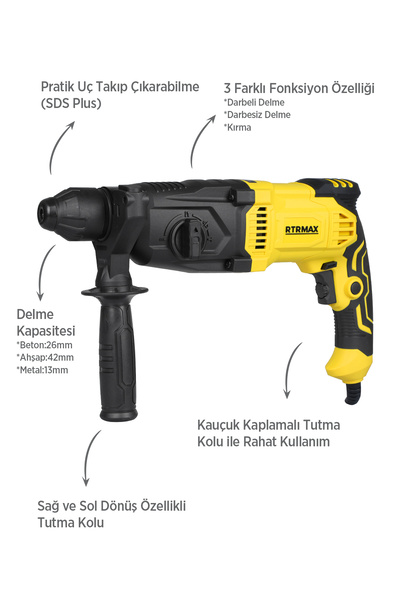 Rtrmax Rtm2290 Sds Plus Kırıcı Delici 26 Mm 1050w 3j