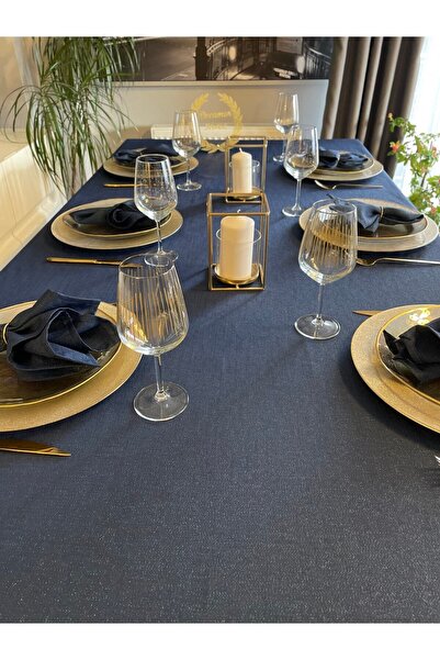 Decamor home Royal Linen Textured Glittery Navy Blue Tablecloth (Napkins Not ...