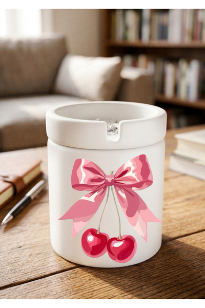 Eylül Design Cherry Printed Special Design Printed Ceramic Ashtray Odorless A...