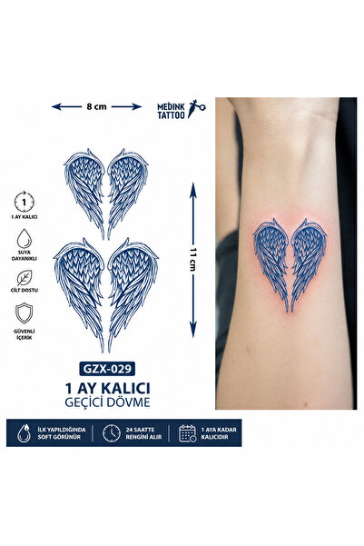 medink tattoo 1 Ay Kalıcı 24 Saat Sonra Kararan 2'li Kanat Model Geçici Dövme...