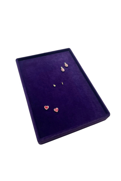 MeGass Dekor Süet Kumaş Mor Renk 22/14 Cm Batırmalı Piercing -küpe Tablası