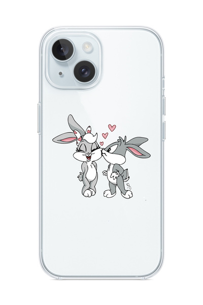 3GEN CASE iPhone 13/iPhone 14 Uyumlu Sevimli Tavşanlar Desenli Şeffaf Silikon...