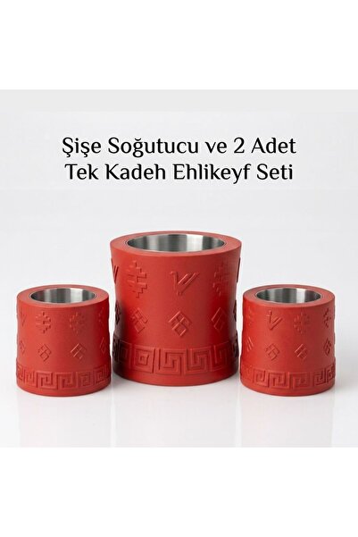 Mottopi Ehlikeyf Şişe Soğutucu ve 2 Adet Tek Kadeh Bardak Soğutucu-KIRMIZI