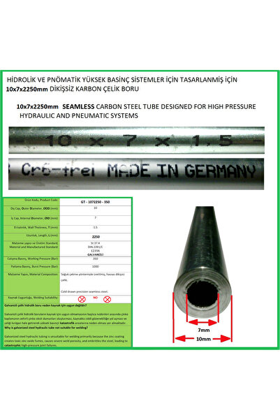 BENTELER 10x7x2250mm 350Bar GALV HİDROLİK NÖMATİK BORU, GALVANIZED CARBON STE...